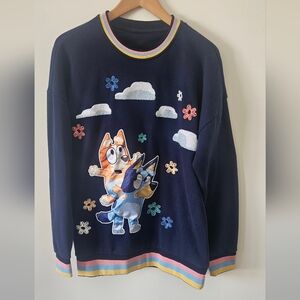 Boxlunch Women's Bluey And Bingo Navy Blue And Rainbow Sweatshirt